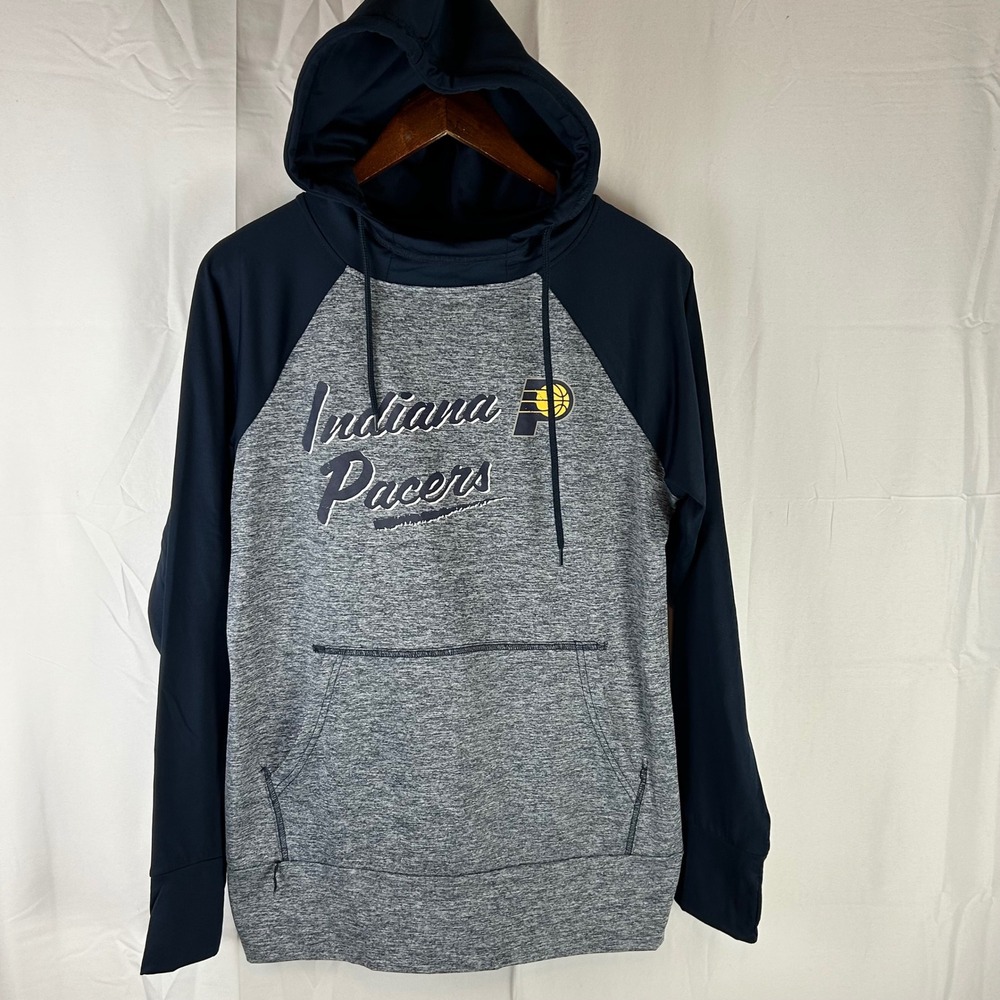 NBA Indiana Pacers Lightweight Hoodie Mens Medium Navy Grey Pullover Sweatshirt
